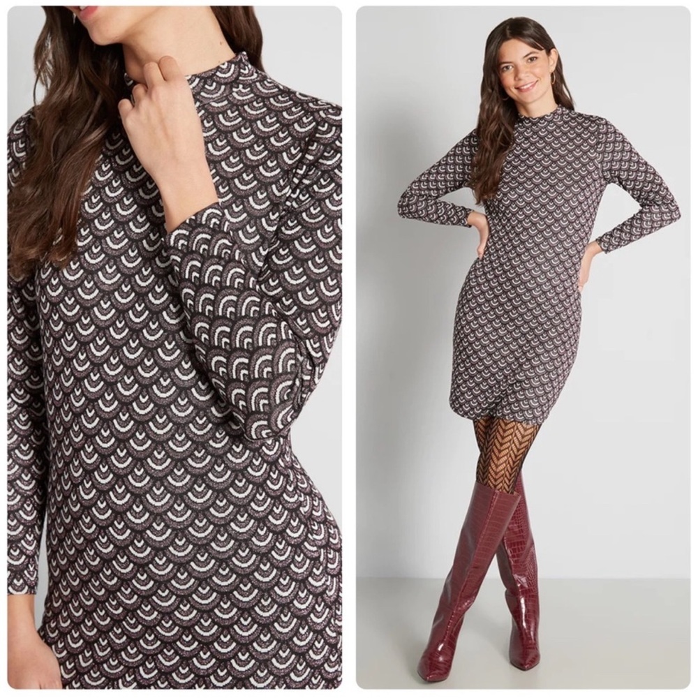 ModCloth Metallic Art Deco Knit Long Sleeve Mini Dress Glitter size 3X